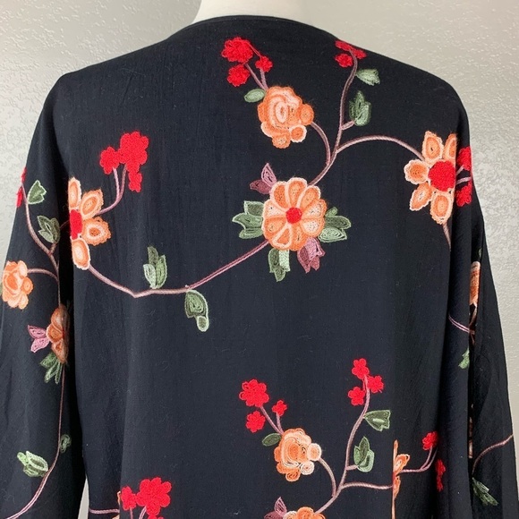 Umgee Black Gorgeous Embroidered Floral Fringed Cardigan Fringe is 2022 Trend - Picture 6 of 16